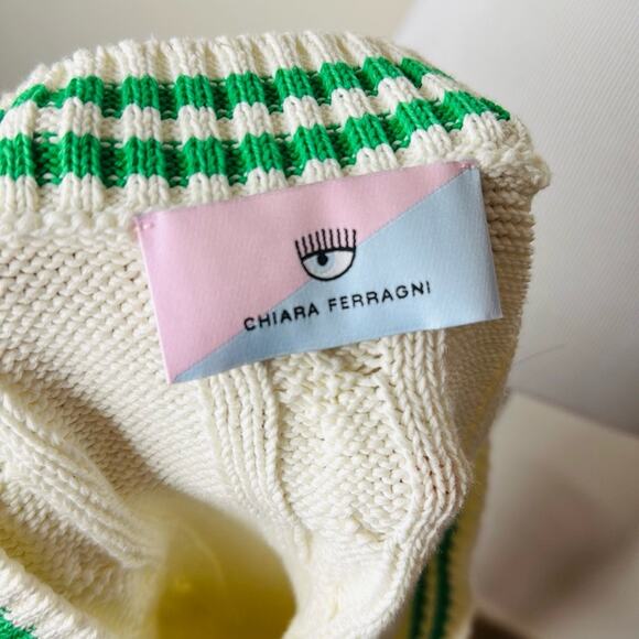 Chiara Ferragni White and Green Cable Knit Cropped Top - Picture 4 of 9